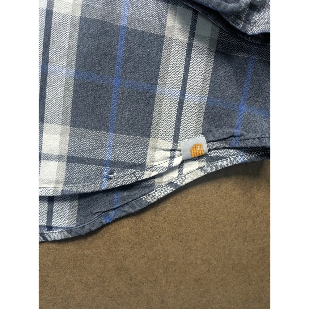 Carhartt Mens Blue Grey Plaid Flannel Shirt Original Fit L 101294 013